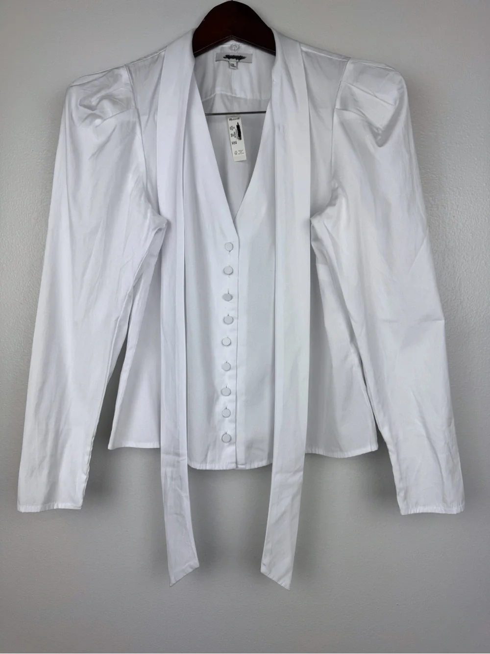 Madewell V-Neck Cotton Button Front Removeable Necktie Top White Size XS NWT